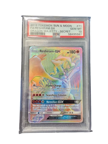 2018 POKEMON SUN & MOON DRAGON MAJESTY SECRET #71 FULL ART/RESHIRAM GX PSA 10