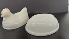 Vintage Small  White Milk Glass Chicken Hen on Nest Covered Dish