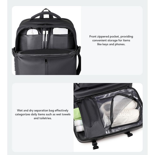 Expandable Travel Backpack Anti Theft Lock 36-55L Business Work Bag For Trips