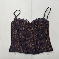 House Of CB Corset Top Womens Small Purple Lace Floral Boned Zip Back Bustier