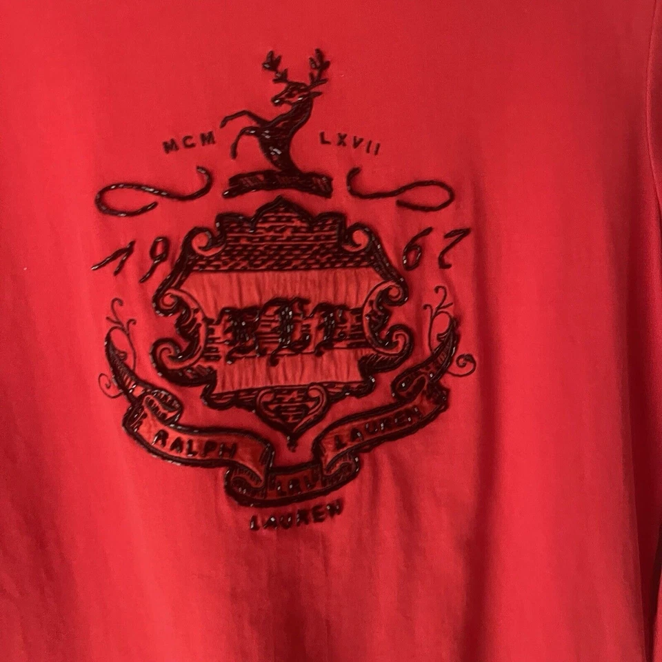 Camisa LRL Lauren Ralph Lauren Talla Mediana Roja Vacaciones Reno Cuentas Dinero Antiguo Foto 4 de 4