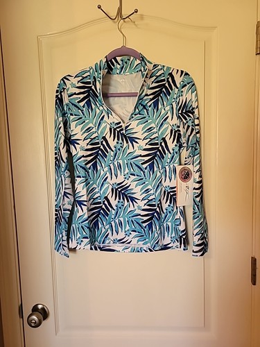 X by Gottex Shirt Damen XS 1/4-Reißverschluss Palmblatt Netz aktiv kühlend Golf Tennis neu mit Etikett - Bild 14 von 14