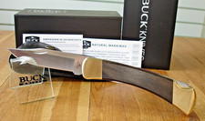NIB BUCK KNIFE 110 CKS HUNTER BOS MAGNACUT BLADE EBONY WOOD HANDLES BRASS FRAME