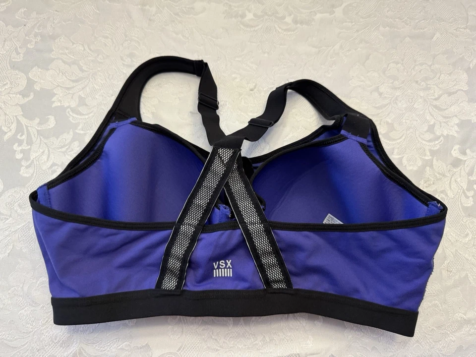 Victoria’s Secret VSX Sports Bra 38DD Knockout Front Close Purple Black - Image 2 of 4
