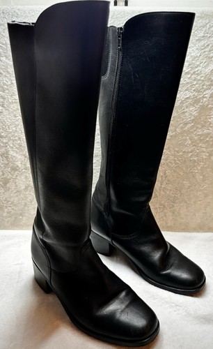 Clarks Boots Black Knee High Size 4 37 Riding Boots Zip up Low Heel - Picture 2 of 11