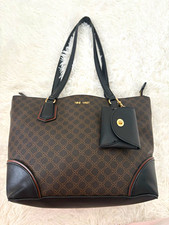 Nine West Brown/Black Geometric Canvas Faux Leather Zip Tote + Coin Purse