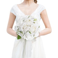 Wedding Bouquet for Bride - Premade Simple Artificial Roses Flowers for Brida...