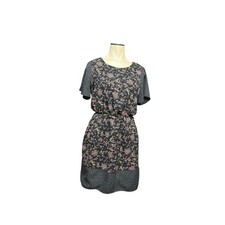 French Grey Womens Dress Size XS Floral Short Sleeve Made USA