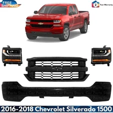 Front Bumper Paintable & Grille Assembly Kit For 2016-2018 Chevy Silverado 1500
