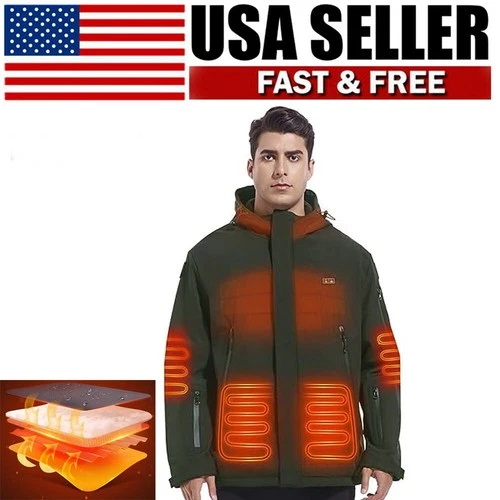 USB Heated Men Jacket with Battery Waterproof Outdoor Rain Jacket Hood video thumbnail
