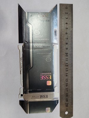 opened empty cigarette Hard pack--84 mm-South Korea--ESSE-silver