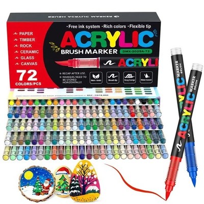 12-72 Acrylic Paint Markers Soft Brush Tip Pens for Rock Wood Canvas 5.1''/13cm