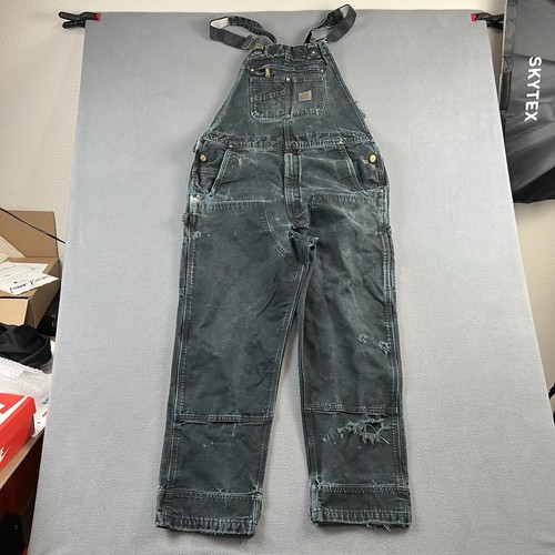 Carhartt Overalls Mens 38X29 Brown Double Knee Bib Outdoor Thrashed Workwear - Picture 1 of 11