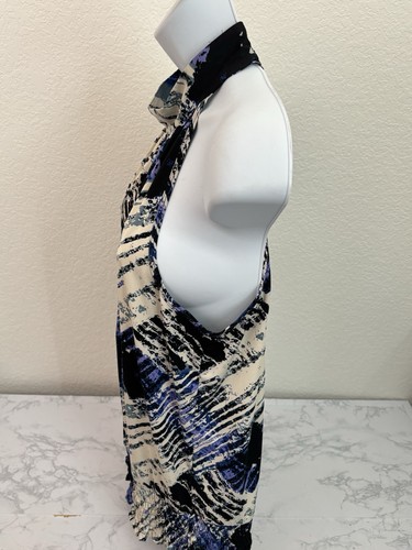 Essentials by Milano Sleeveless Blouse Womens L Blue Black Abstract High Neck E2 - Picture 2 of 4