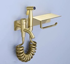 Handheld Bidet Spray Attachment Set Muslim Shower Toilet Storage Brushed Gold