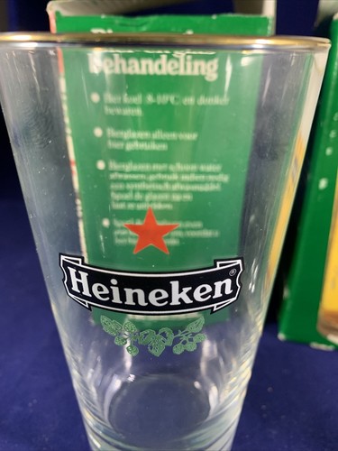 heineken glasses original box printed scandinavian 5 1/2 in gold trim Man-cave - Picture 3 of 7