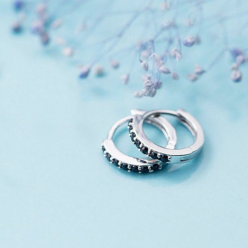 925 Sterling Silver Simple CZ Small Huggie Hoop Earrings Women A1016 - Picture 8 of 8
