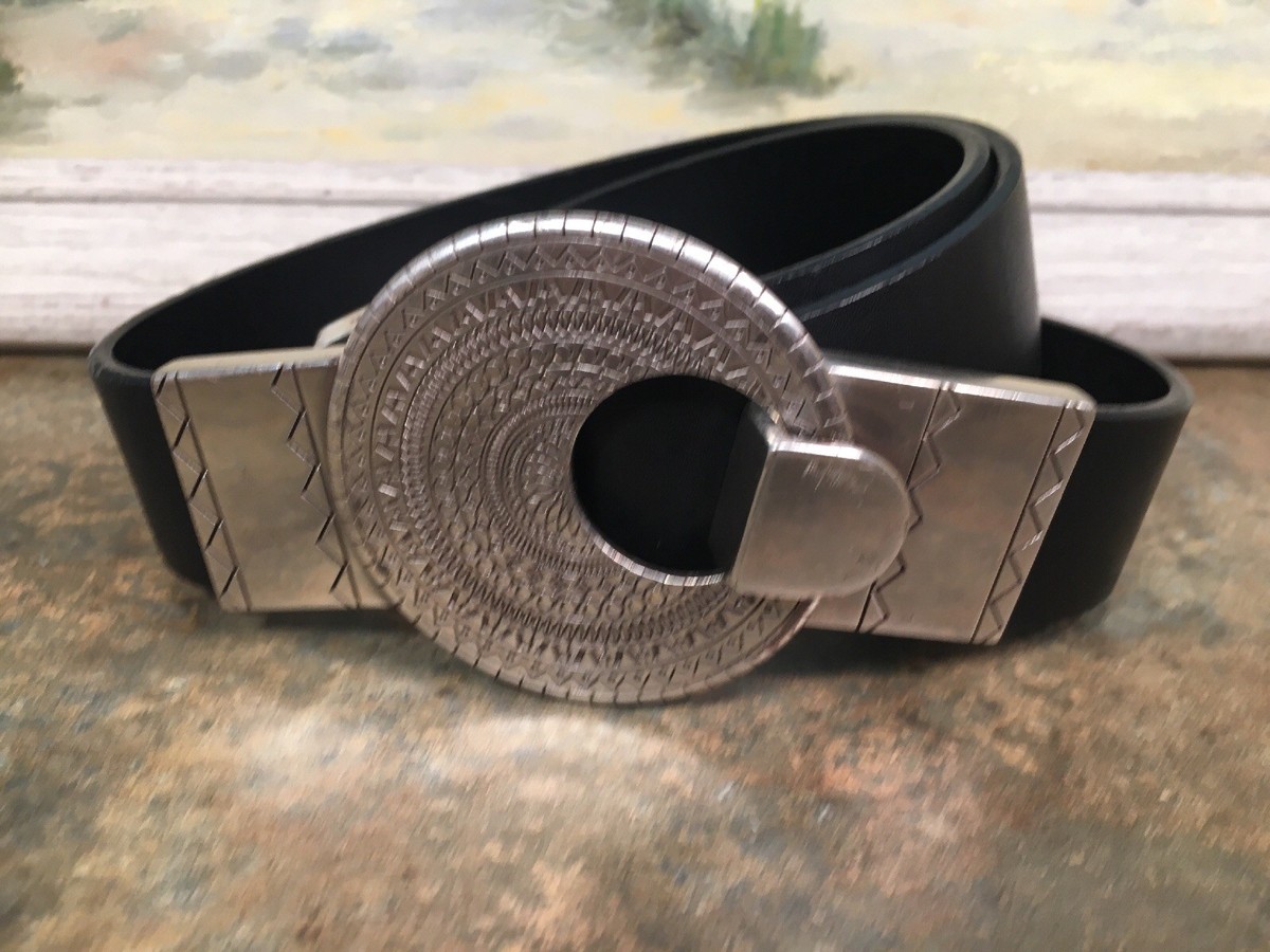 CHICOS Black Leather Belt Silver Plated Buckle Adjustable | eBay