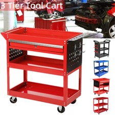 Tool Trolley Storage Cart 3 Tier Shelf Wheel Heavy Duty Steel Workshop Garage UK