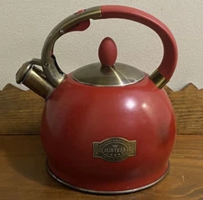 SUSTEAS BRIGHT RED WHISTLING TEA KETTLE STOVE TOP SURGICAL STAINLESS STEEL 3L