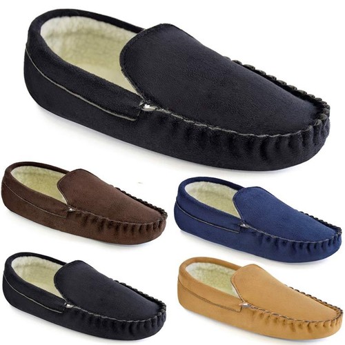 MENS MOCCASINS SLIPPERS LOAFERS FAUX 