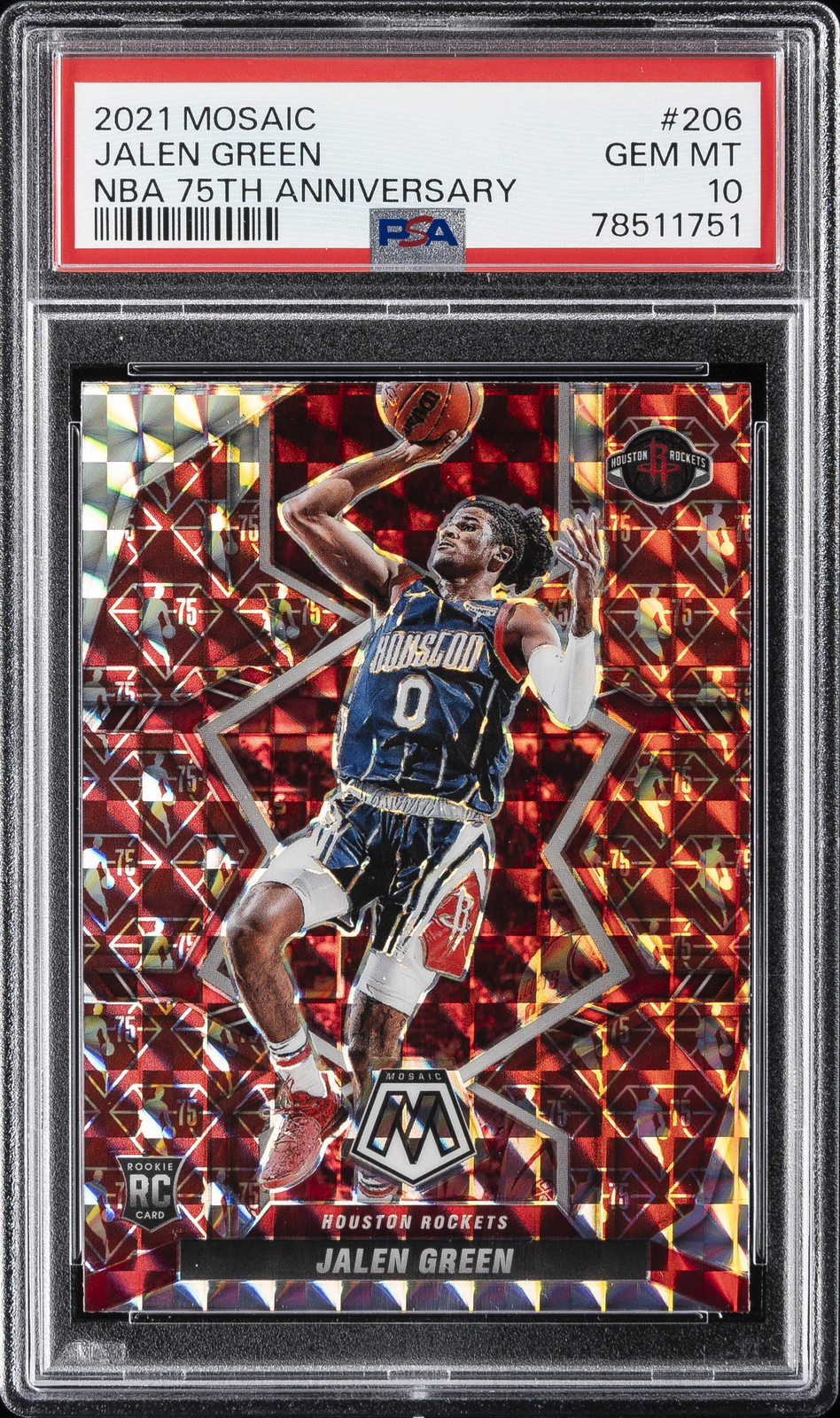 2021 PANINI MOSAIC NBA 75TH ANV #206 JALEN GREEN PSA 10
