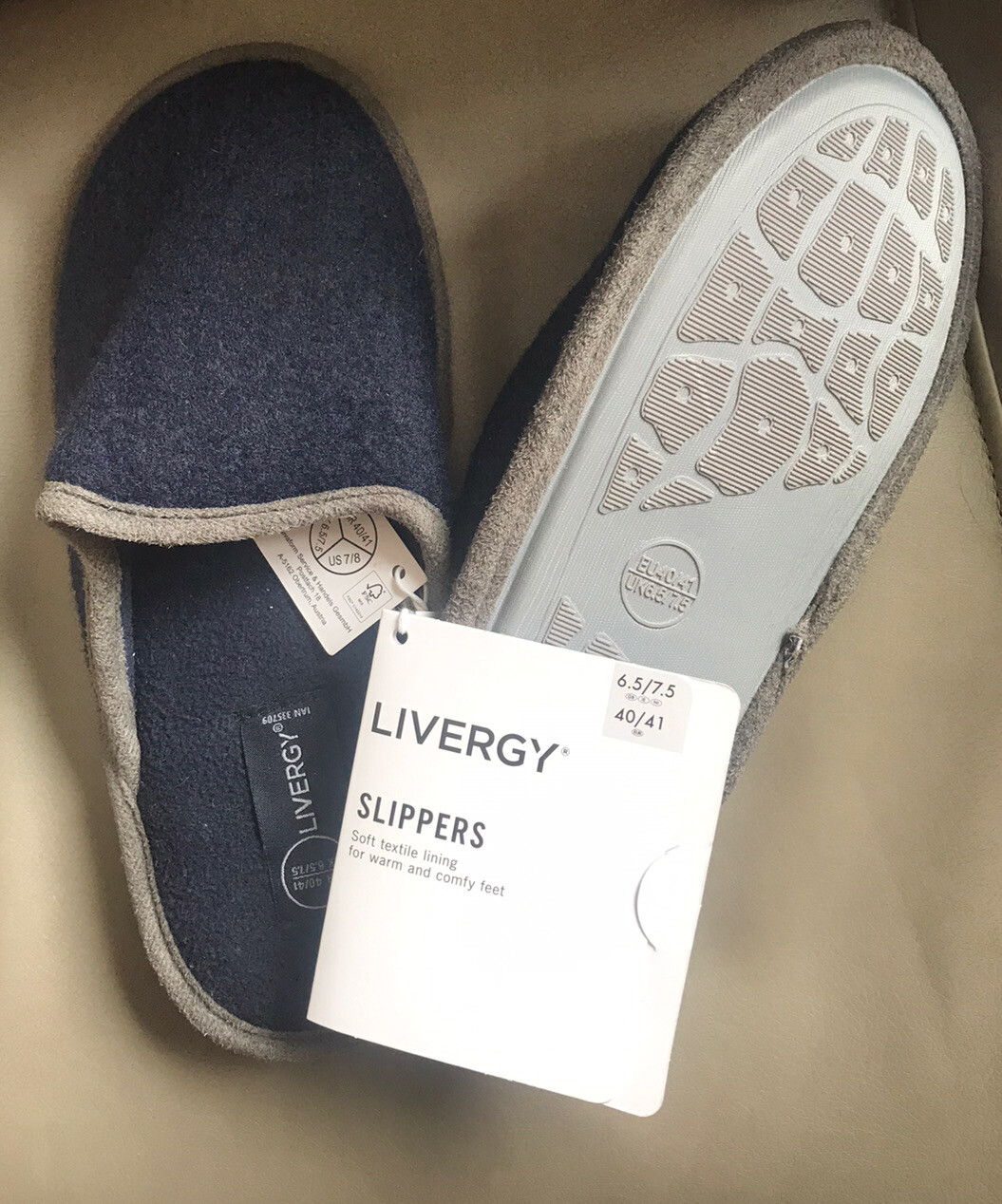 Livergy Slippers Blue and Grey Slip on 