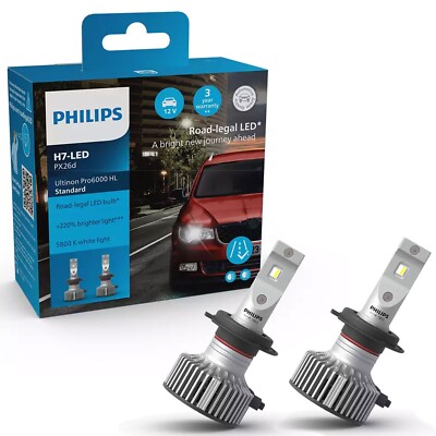 2x PHILIPS Ultinon Pro6000 HL Standard H7 LED Straßenzulassung 12V +220% 5.800K