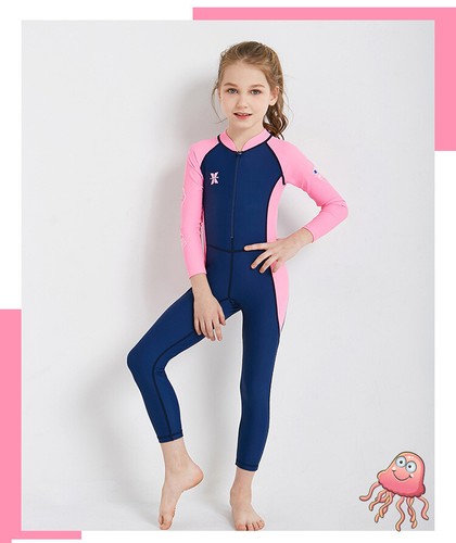 Kids Girls Boys One Piece Swimsuit Full Long Sleeve Swimwear Diving Bathing Suit - Picture 29 of 35