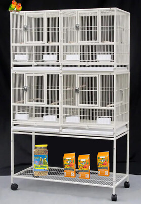 63'' Deluxe Double Stacker Divider Breeder Bird Flight Nest Box Door Rolling Cage