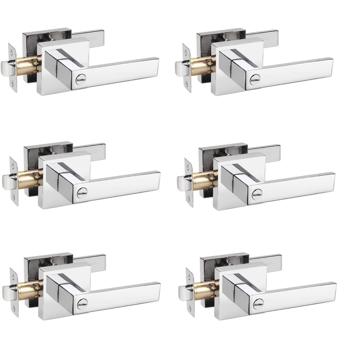 Polished Chrome Keyless Privacy Door Levers Interior Handles New Sealed-image