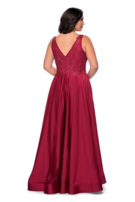 La Femme Curve Red Wine A-line Rhinestone Lace Bodice Dress Size 14 $458 |  eBay