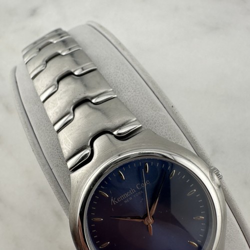 Kenneth Cole Watch Men 35mm Silver Tone Blue Dial Date KC3193 New Battery 6.5” - Picture 8 of 19