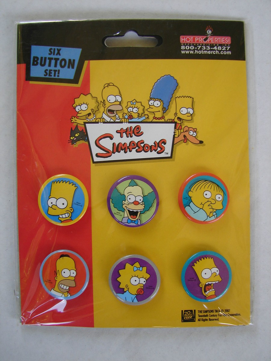 BRAND NEW UNOPENED 6 SIMPSONS SIX BUTTON SET ROUND BART HOMER