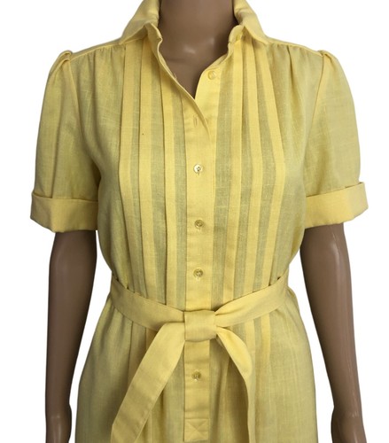 Vestido Camisa De Colección Schrader Deportivo Look Lino Talla 8 Cuello Amarillo Cinturón Manga Corta - Imagen 2 de 11