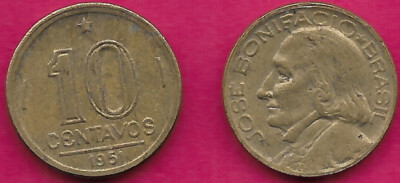 BRAZIL 10 CENTAVOS 1951 JOSE BONIFACIO DE ANDRADE E SILVA,FATHER OF INDEPENDENCE