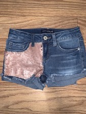 Girls Size 7 Imperial Star Jean Shorts Flip Sequin Bling 