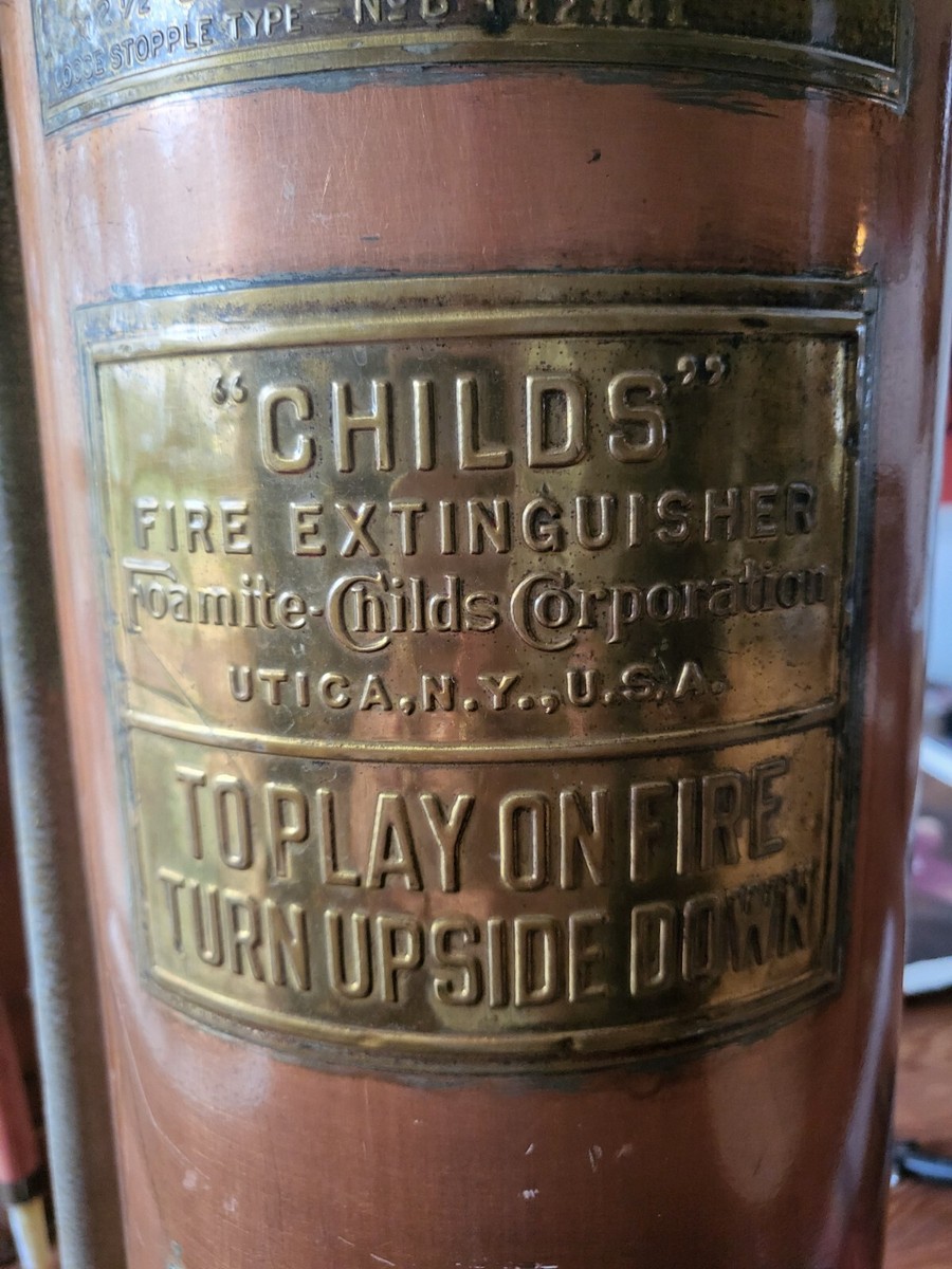 VTG Antique CHILDS Foamite Fire Extinguisher Copper With Brass