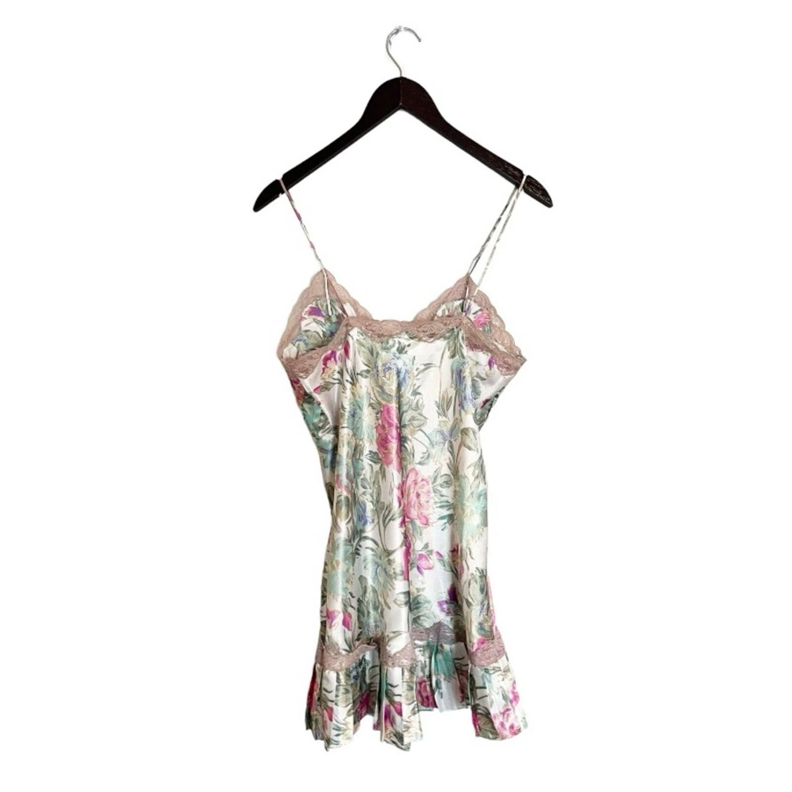 UNDERCOVER Mini abito vintage Victoria Secret etichetta oro raso pizzo floreale plissettato slip