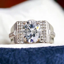 Moissanite Oval Cut Gemstone With 925 Sterling Silver Ring For Men's #A423