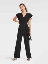 NWT - DKNY Women's FLUTTER SLEEVE V-NECK DD0D1329 Black JUMPSUIT Size: 0