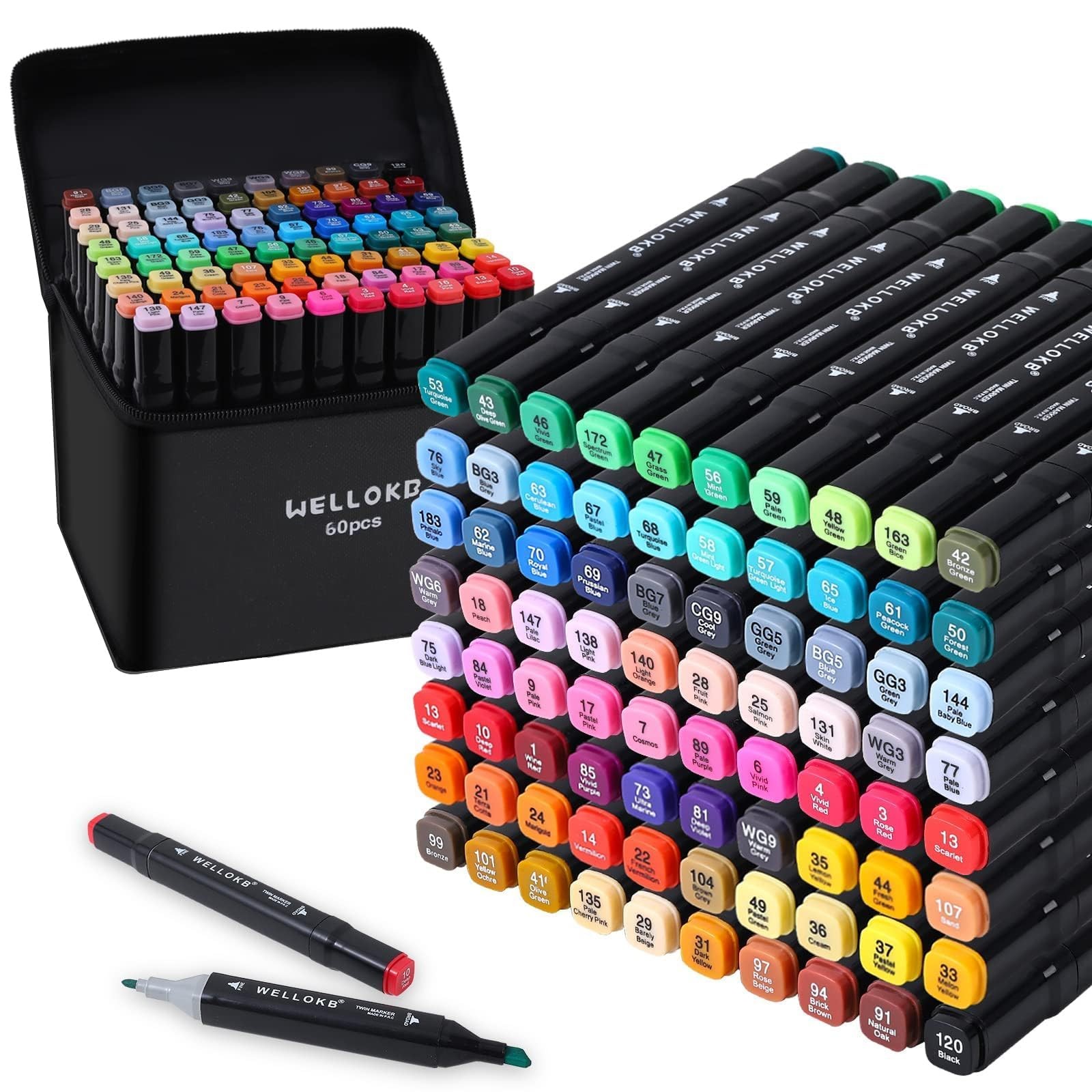 60-Color Alcohol Markers Set with Dual Tips – Broad & Brush for Art & Coloring-image