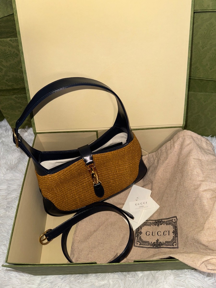 Gucci Jackie 1961 Raffia Small 2-Way Shoulder Bag Brown Raffia