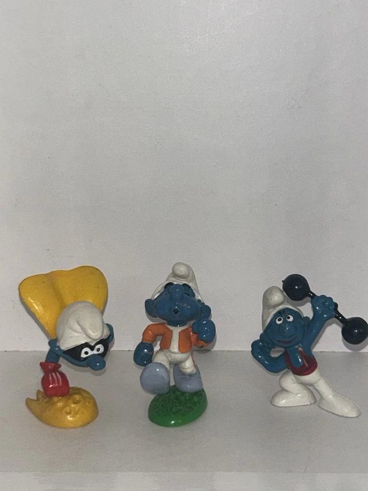Lot Of 3 Rare Smurfs Jogging Superman Barbell Figure Vintage - Image 3 of 4