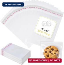 300 Pcs Cookie Bags with Seal, 4x6 Inches Self Sealing Cellophane Bags, Clear Co