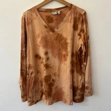 Logo Lounge Lori Goldstein Long Sleeve Top Womens Large Vneck Orange Tie Pockets