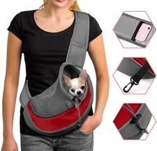 Dog Pet Sling Carrier Puppy Cat Sling Mesh Carrying Bag Adjustable Strap Brea...