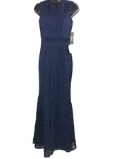LuLus Womens Size Small Sleeveless Music of the Heart Navy Blue Lace Maxi Dress 