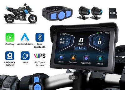 7'' Motorrad CarPlay Android Auto Bildschirm GPS Navigation für Motorrad TPMS DVR