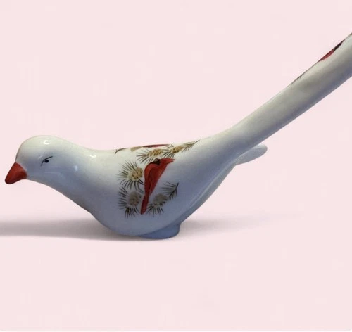 Vintage Fenton Milk Glass Bird of Happiness Cardinal Hand Painted Long Tail